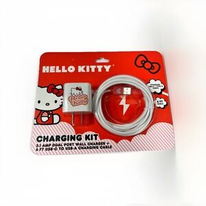 Hello Kitty by Sanrio 6ft USB Red  Charging Cable Dual Port Wall Charger Kit